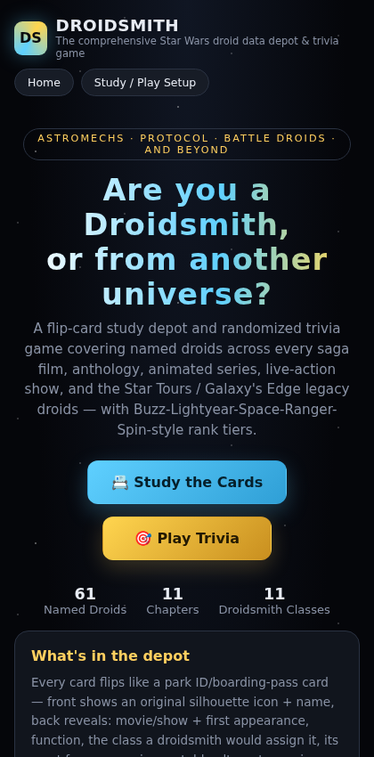 Droidsmith home screen