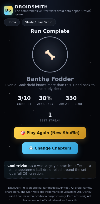 Results screen with rank
